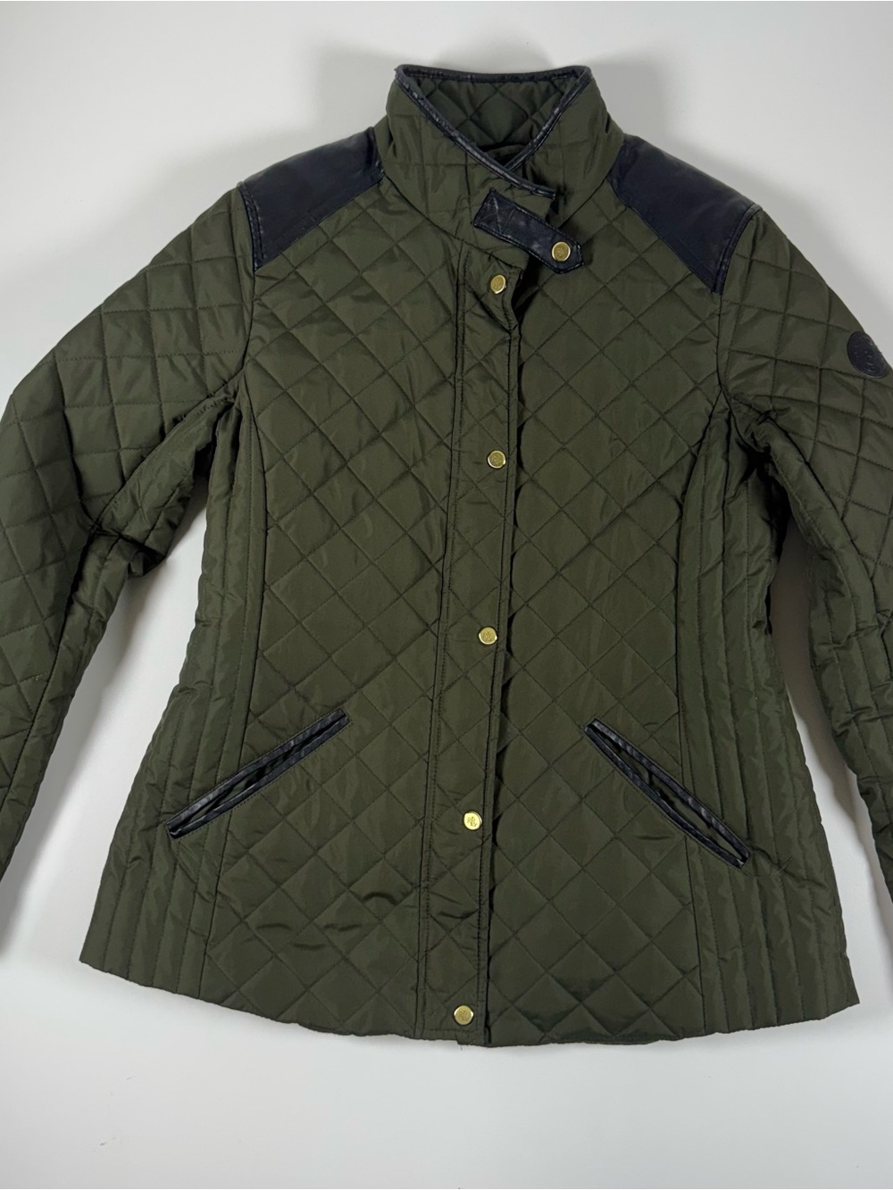 Ralph Lauren Quilted Olive Green Puffer with Black Trim - Picture 4 of 11